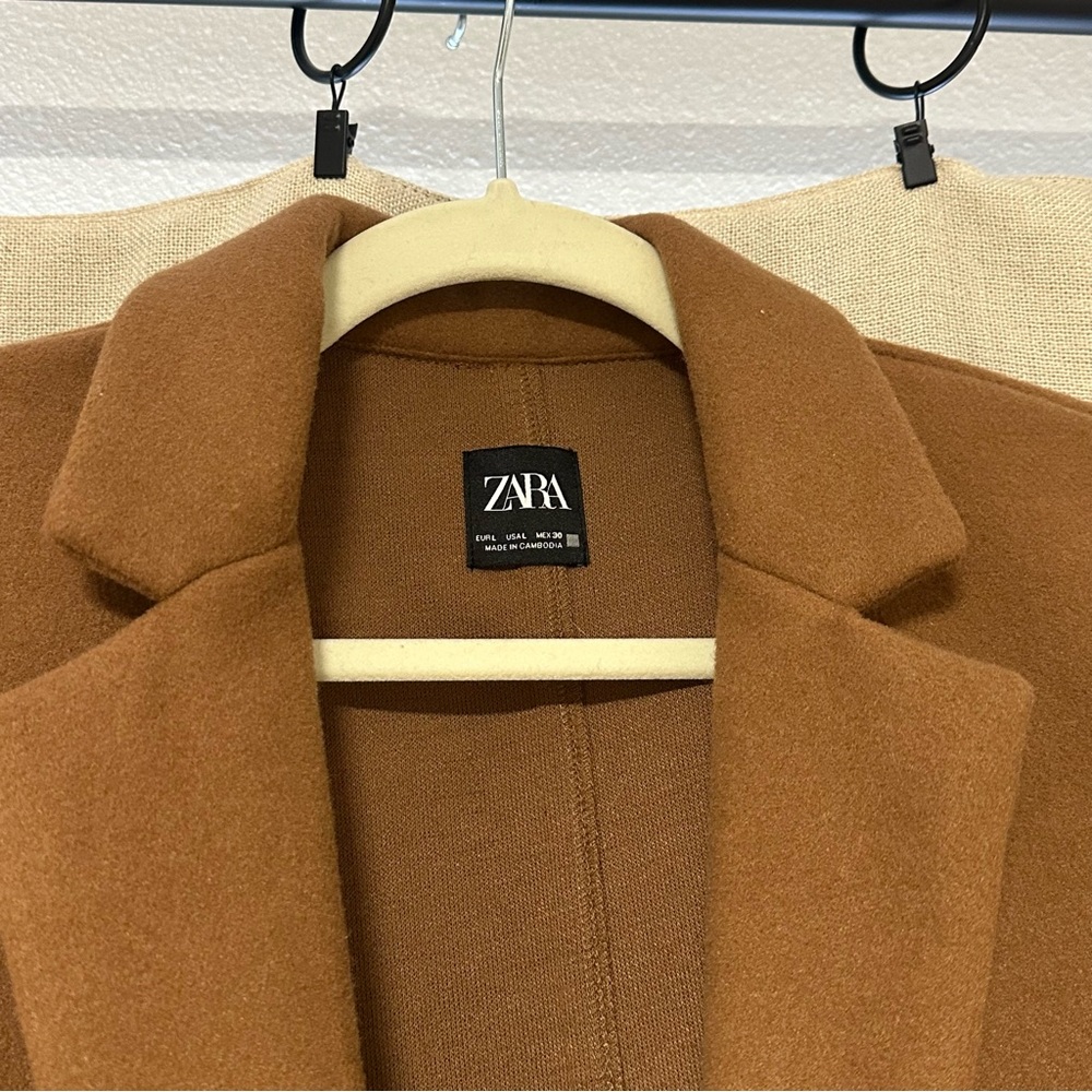 Zara Women's Camel Coat Open Front Lapel Collar - Large - Picture 3 of 7